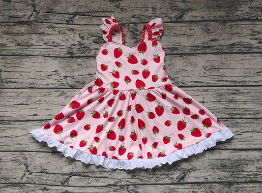 Pre-order Baby Girl Summer Strawberry Lace Ruffle Dress