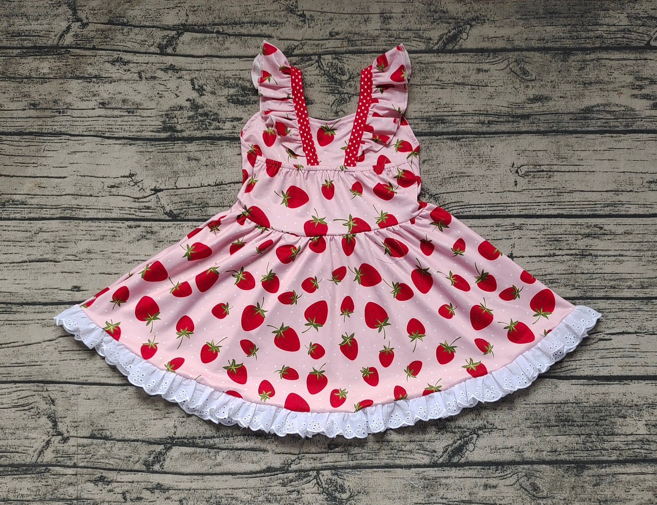 Pre-order Baby Girl Summer Strawberry Lace Ruffle Dress