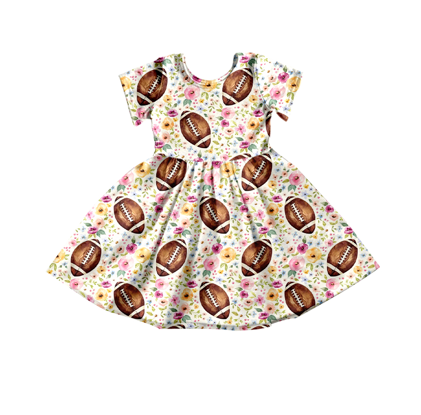 Pre-order Baby Girls Football Flowers Short Sleeves Length Dress