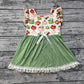 Baby Girl Short Sleeves Pumpkin Floral Fall Green Dress