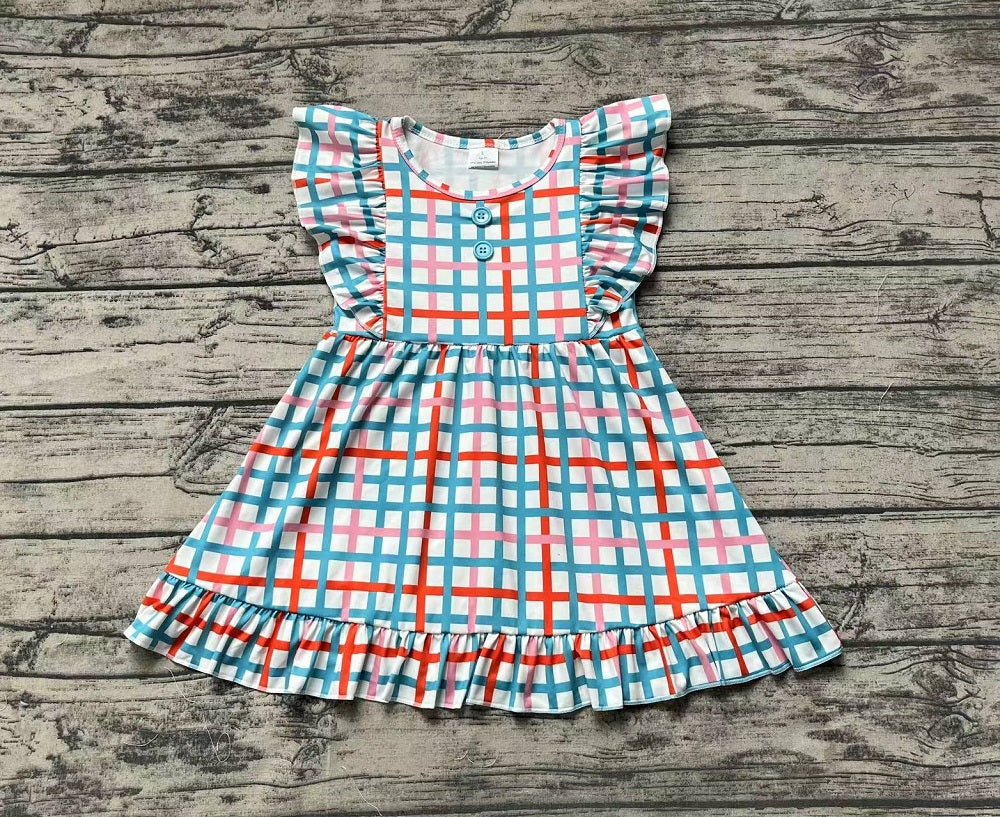 Baby Girl Short Sleeves Checkered Ruffle Dress