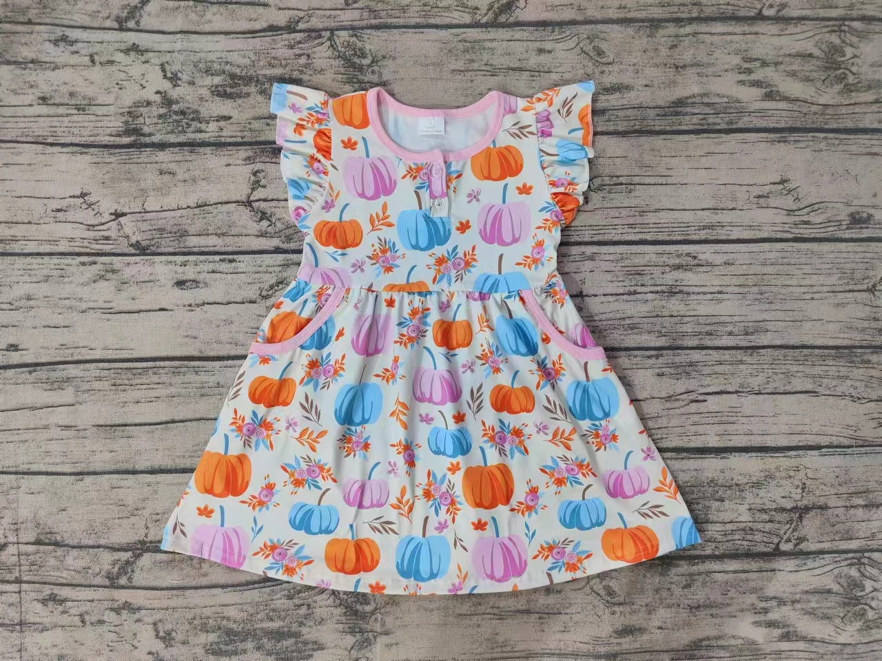 Baby Girl Short Sleeves Pumpkin Flower Pocket Fall Dress