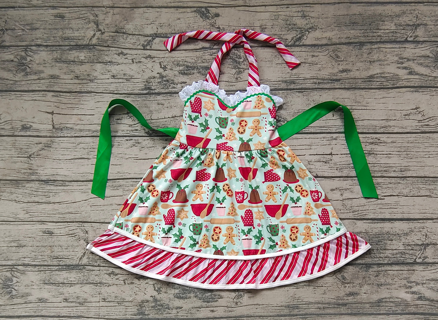 Baby Girl Christmas Gingerbread Belt Halter Dress