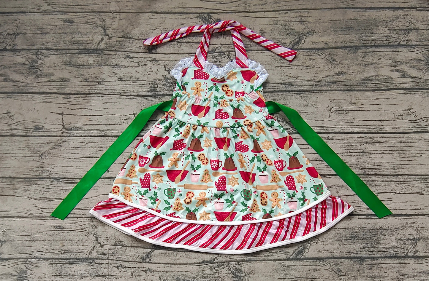 Baby Girl Christmas Gingerbread Belt Halter Dress