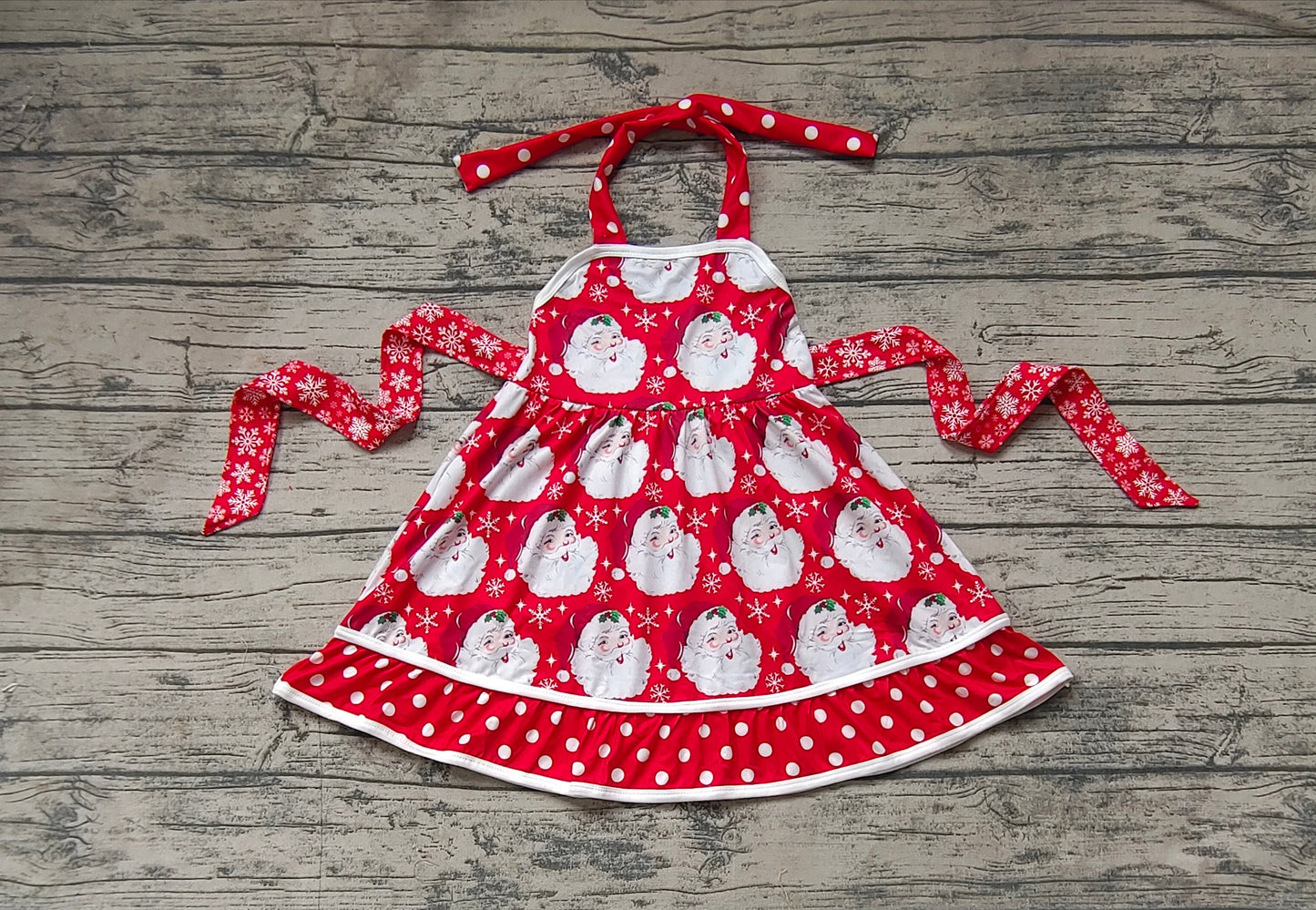 Baby Girl Sleeveless Christmas Red Santa Belt Halter Dress