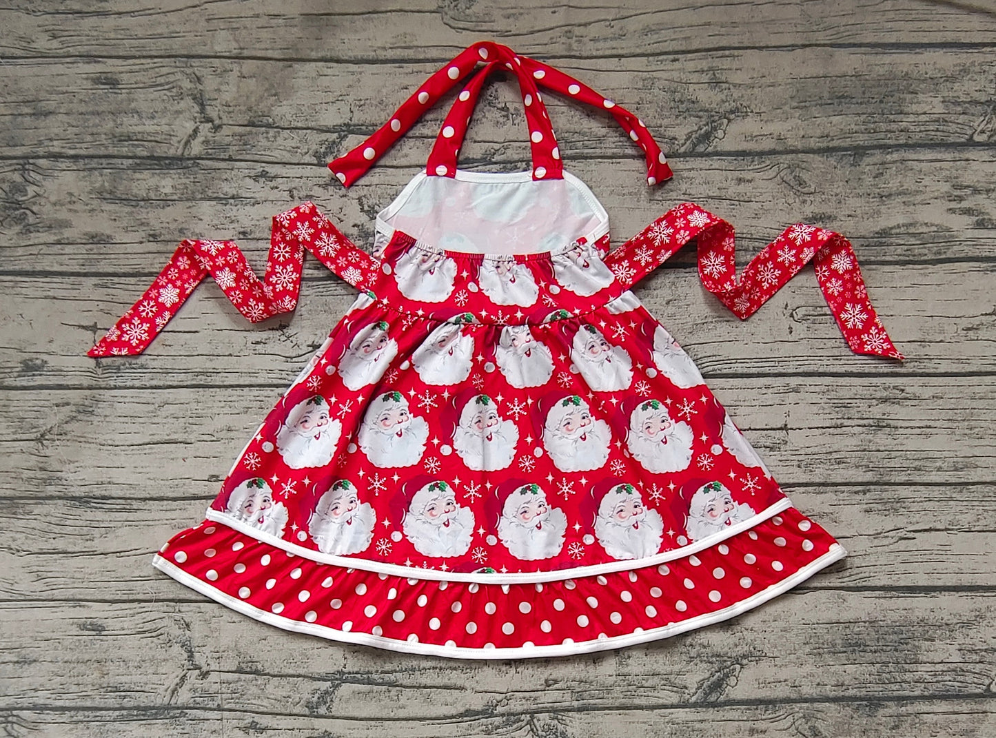 Baby Girl Sleeveless Christmas Red Santa Belt Halter Dress