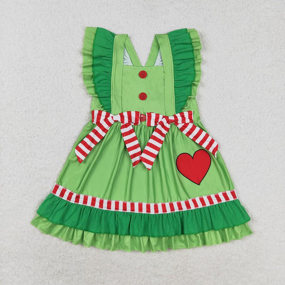 Baby Girl Christmas Hearts Sibling Green Romper Dress