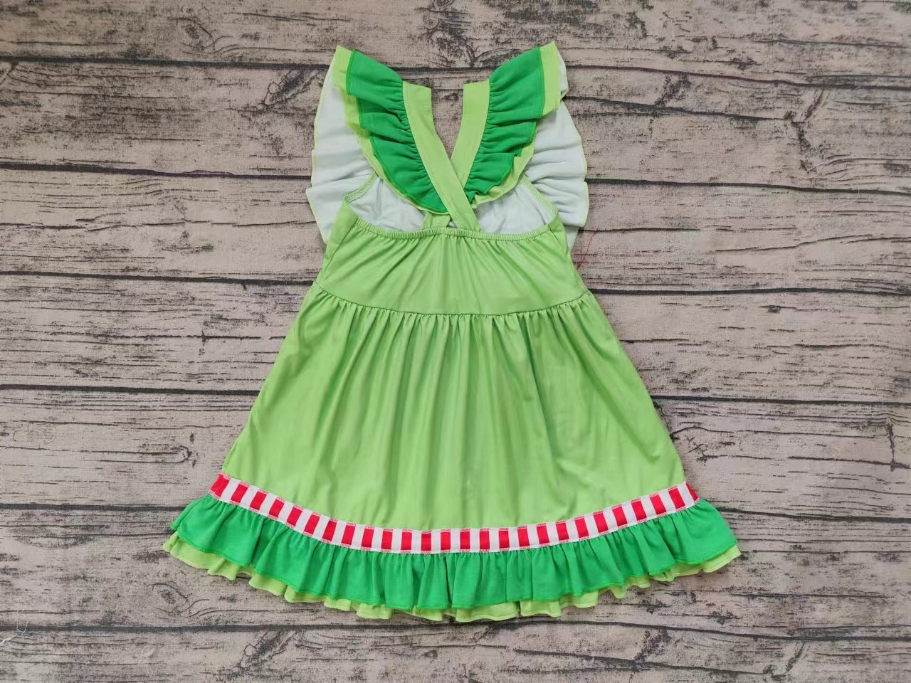 Baby Girl Christmas Green Hearts Bows Ruffle Dress