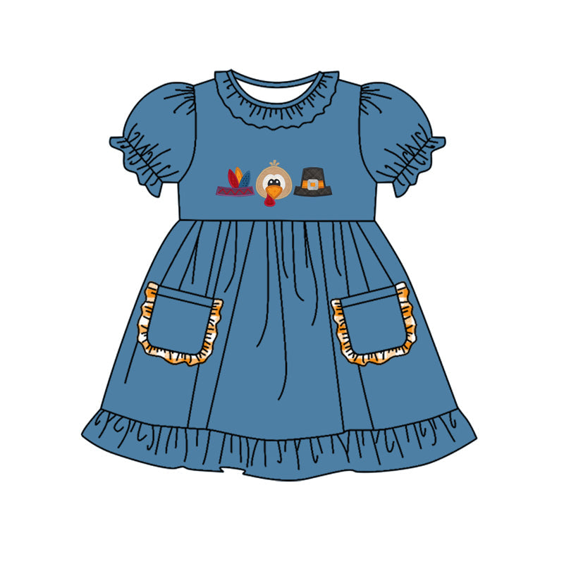 Pre-order Baby Girls Thanksgiving Turkey Pockets Dress