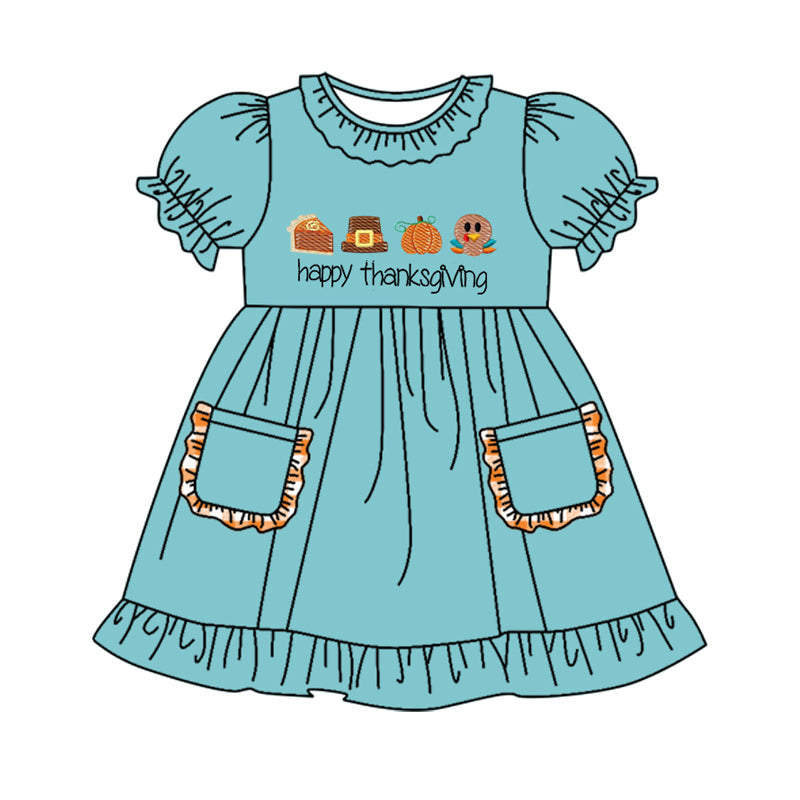 Pre-order Baby Girls Happy Thanksgiving Turkey Pockets Dress