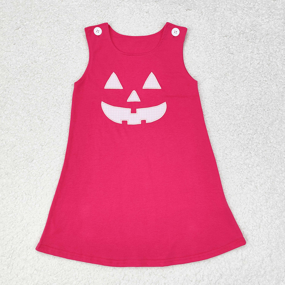 Baby Girls Pink Halloween Face Embroidery Dress