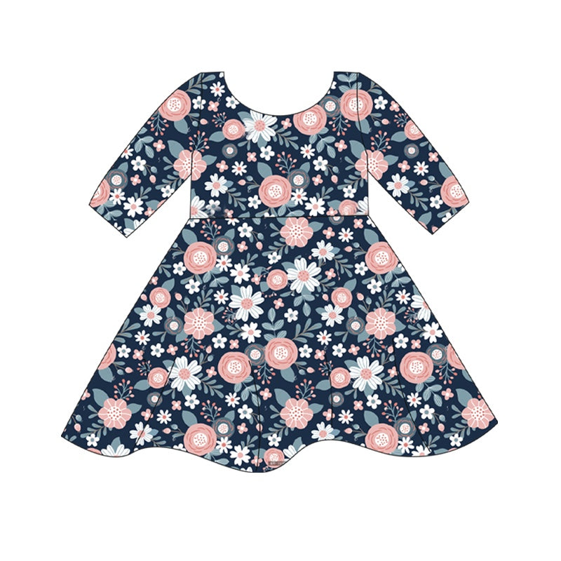 Pre-order Baby Girl Short Sleeves Flower Knee Length Dress