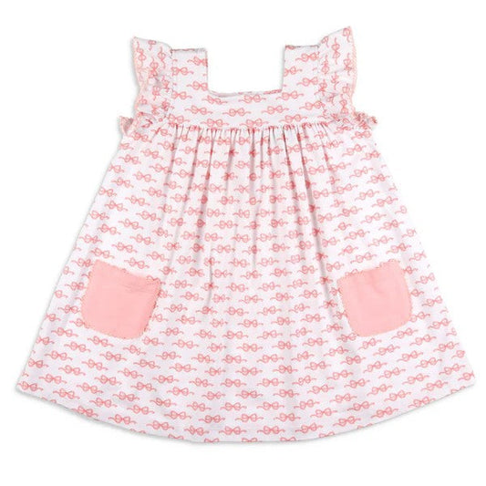 Pre-order Baby Girl Pink Short Sleeves Pocket Bows Dress