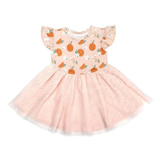 Pre-order Baby Girl Orange Flowers Knee Length Tulle Dress