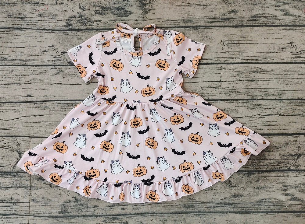 Baby Girl Halloween Ghost Pumpkins Knee Length Dress