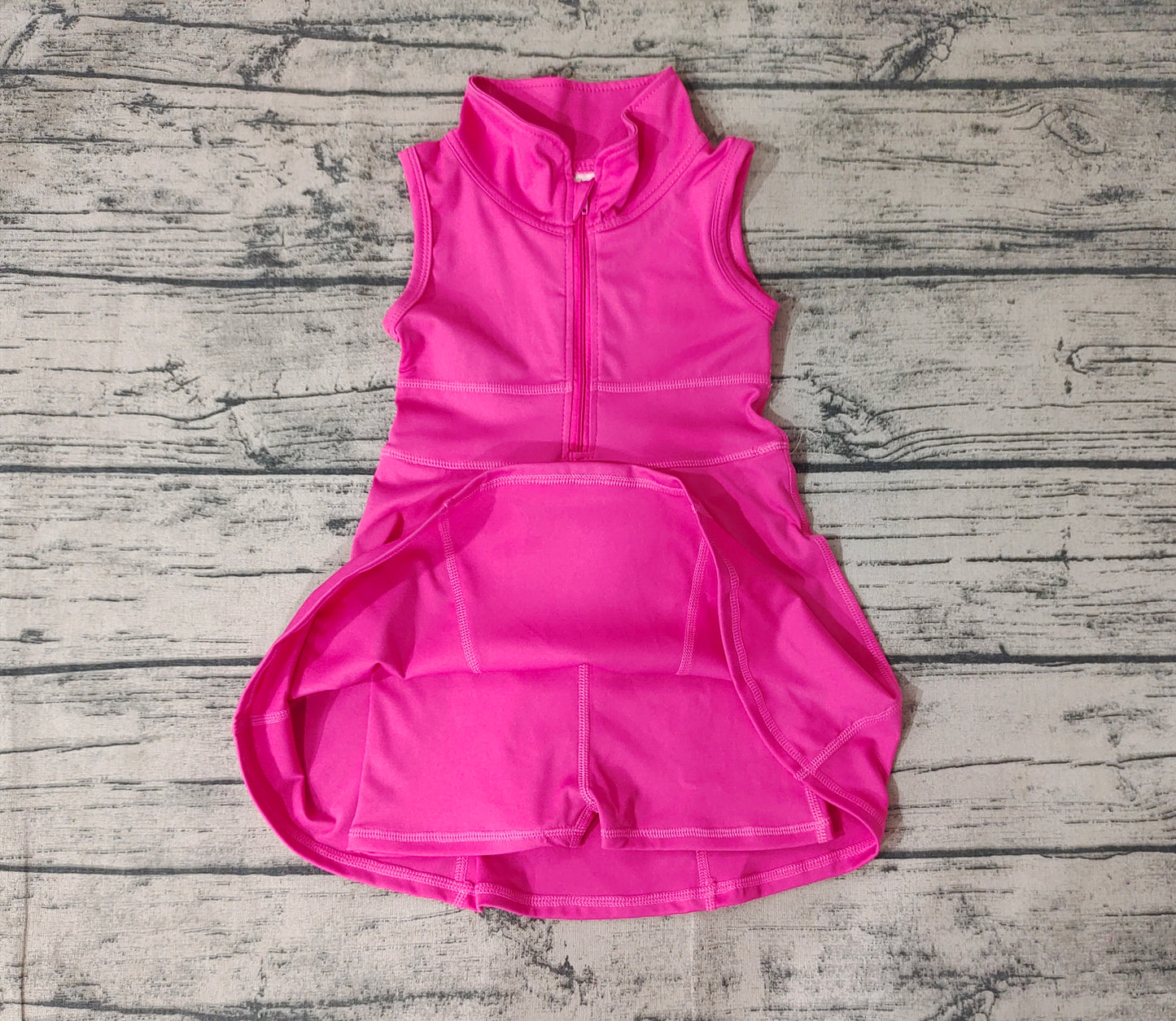 Baby Girl Yoga Sleeveless Dark Pink Sports Dress With Shorts