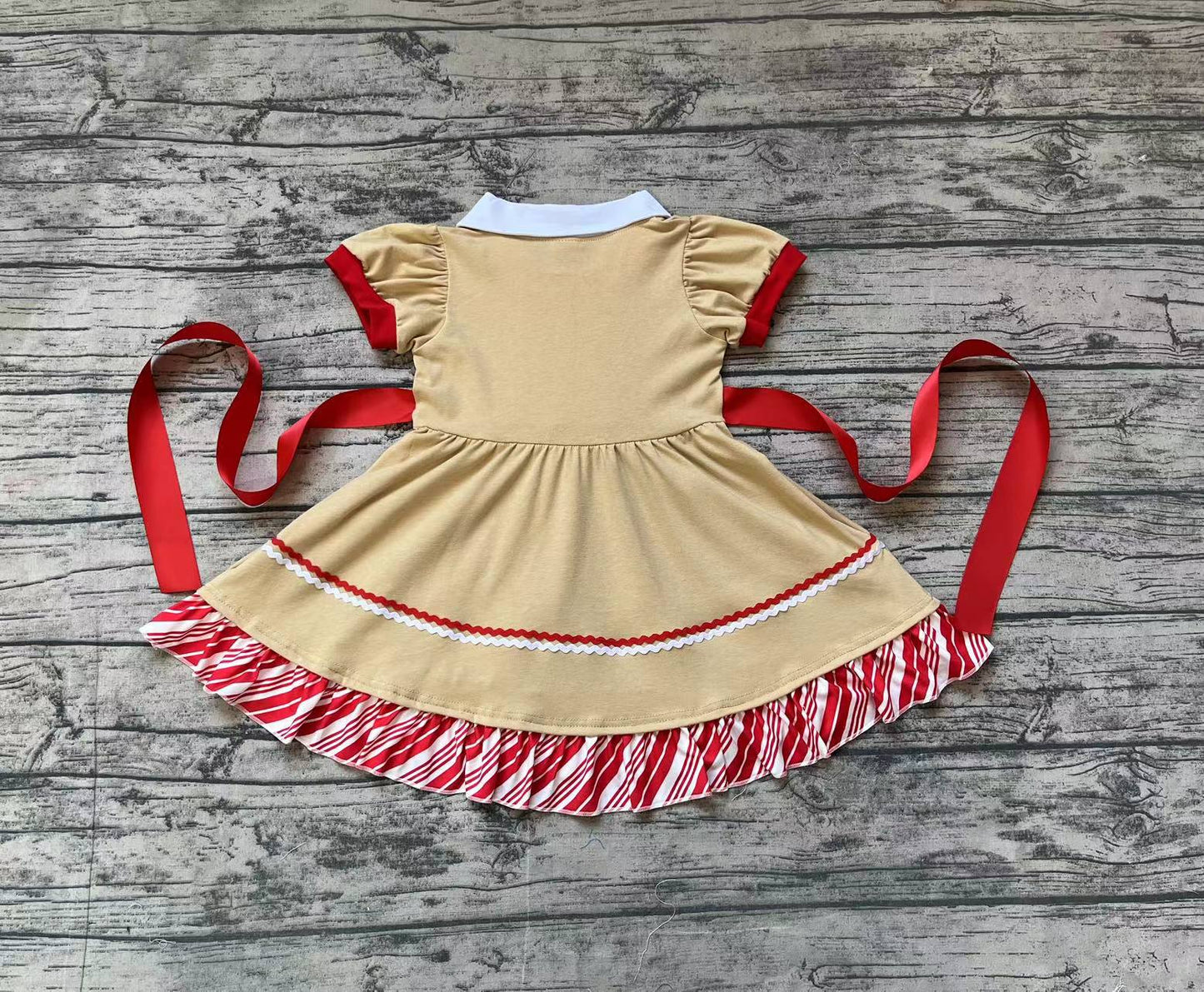 Baby Girl Short Sleeves Christmas Gingerbread Bow Dress