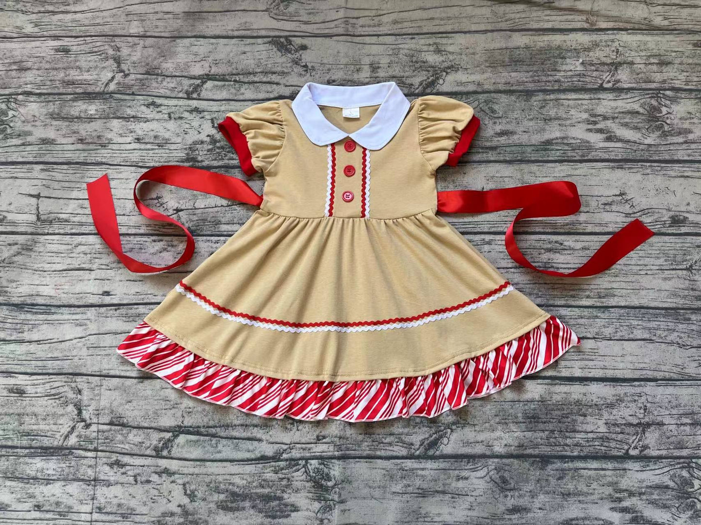 Baby Girl Short Sleeves Christmas Gingerbread Bow Dress