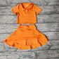 Baby Girl Short Sleeves Orange Buttons Shirt Skirt Sports Yoga Set