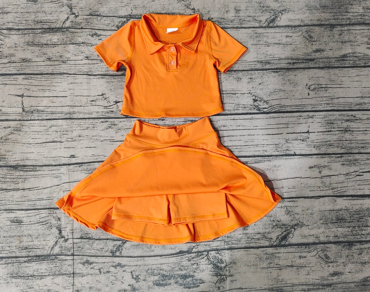 Baby Girl Short Sleeves Orange Buttons Shirt Skirt Sports Yoga Set