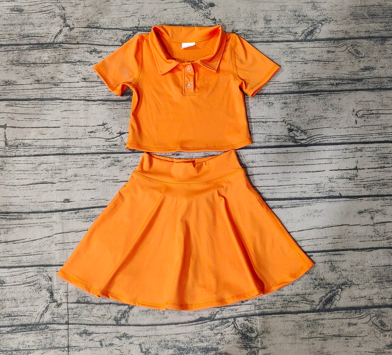 Baby Girl Short Sleeves Orange Buttons Shirt Skirt Sports Yoga Set