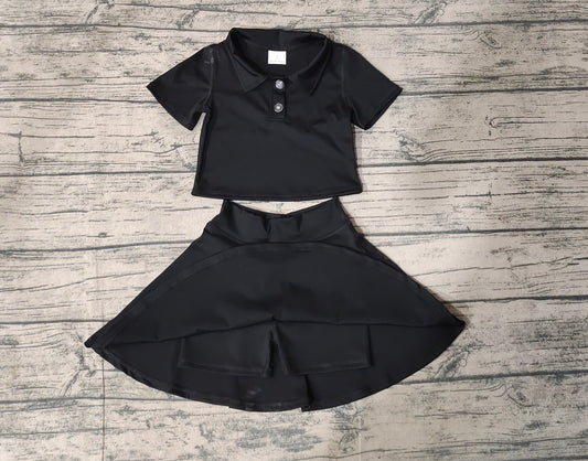 Pre-order Baby Girl Black Buttons Shirt Skirt Sports Yoga Set