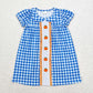 Baby Boy Girl Embroidery Pumpkin Sibling Blue Plaid Romper Dress Set