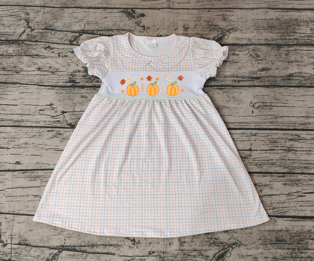 Pre-order Baby Girl Fall Embroidery Pumpkin Leaves Dress