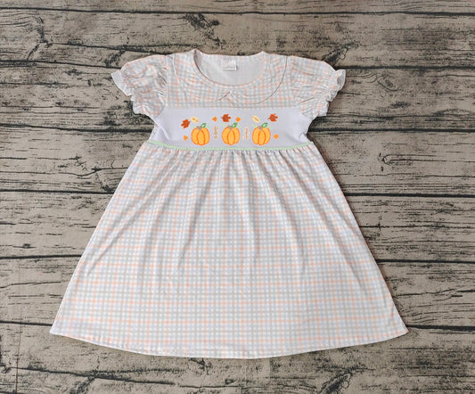 Pre-order Baby Girl Fall Embroidery Pumpkin Leaves Dress