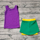 Baby Girl Purple Shirt Tops Green Yellow Skirt Mardi Gras Athletic Yoga Set