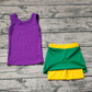 Baby Girl Purple Shirt Tops Green Yellow Skirt Mardi Gras Athletic Yoga Set