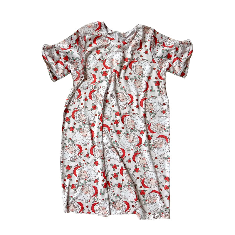 Pre-order Baby Girl Short Sleeves Christmas Santa Knee Length Dress