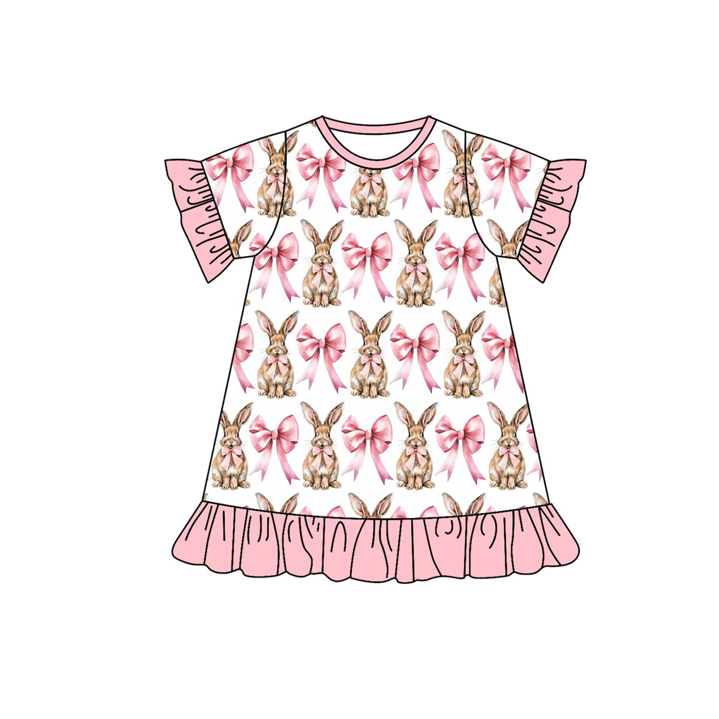 Pre-order Baby Girl Easter Bunny Pink Bows Knee Length Dress