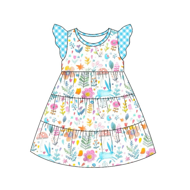 Pre-order Baby Girl Easter Rabbit Flower Knee Length Dress