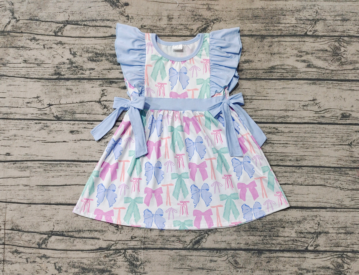 Baby Girl Short Sleeves Bows Knee Length Ruffle Dress