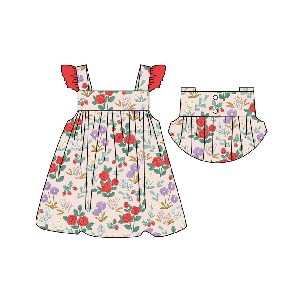 Pre-order Baby Girl Short Sleeves Flower Knee Length Dress