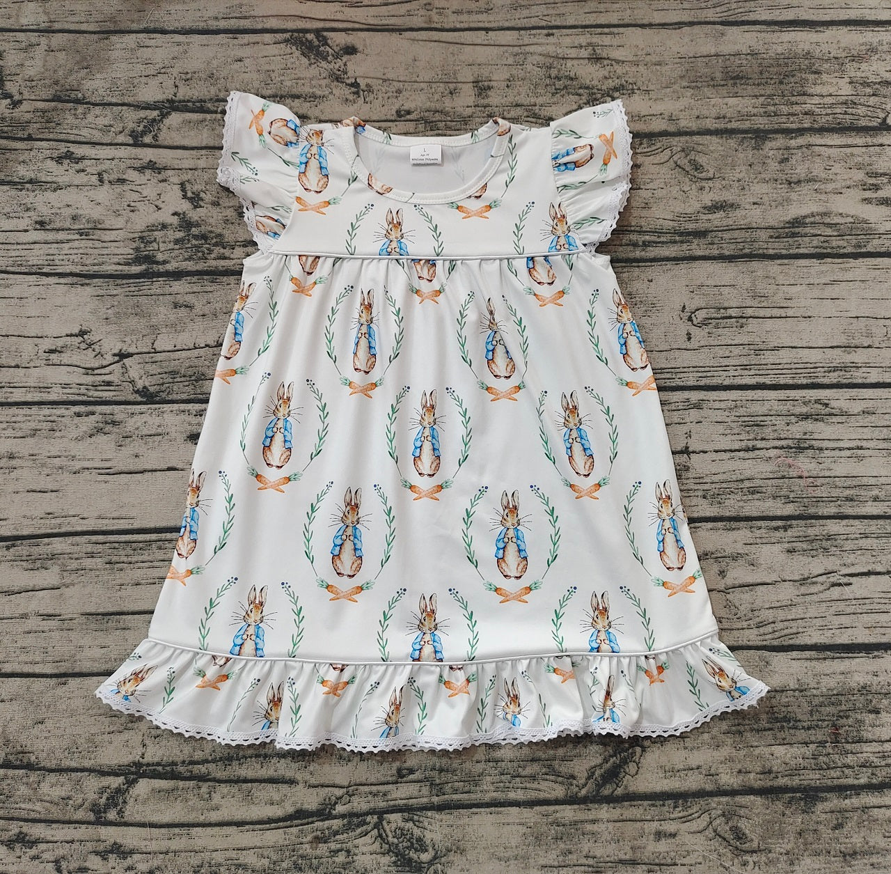 Baby Girl Short Sleeves Easter Rabbit Knee Length Dress