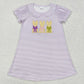 Baby Girl Short Sleeves Easter Embroidery Rabbit Stripes Sibling Sister Dress Romper