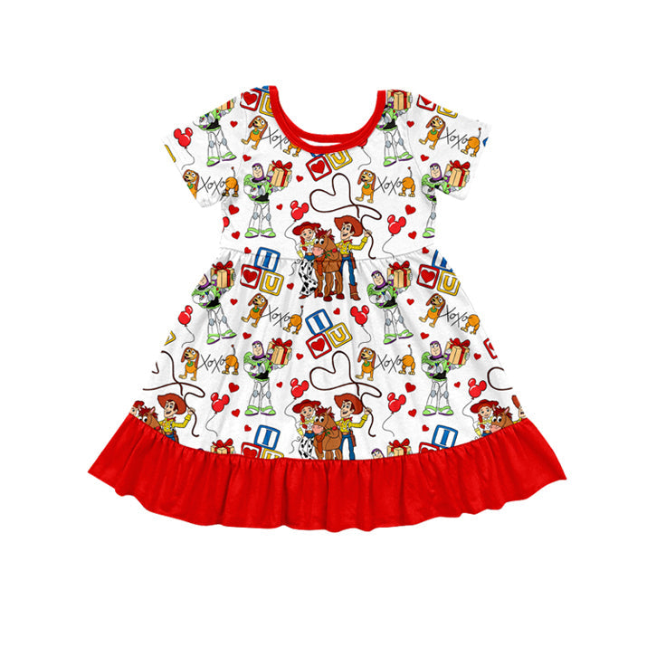 Pre-order Baby Girl Short Sleeves Toys Valentines Hearts Knee Length Dress