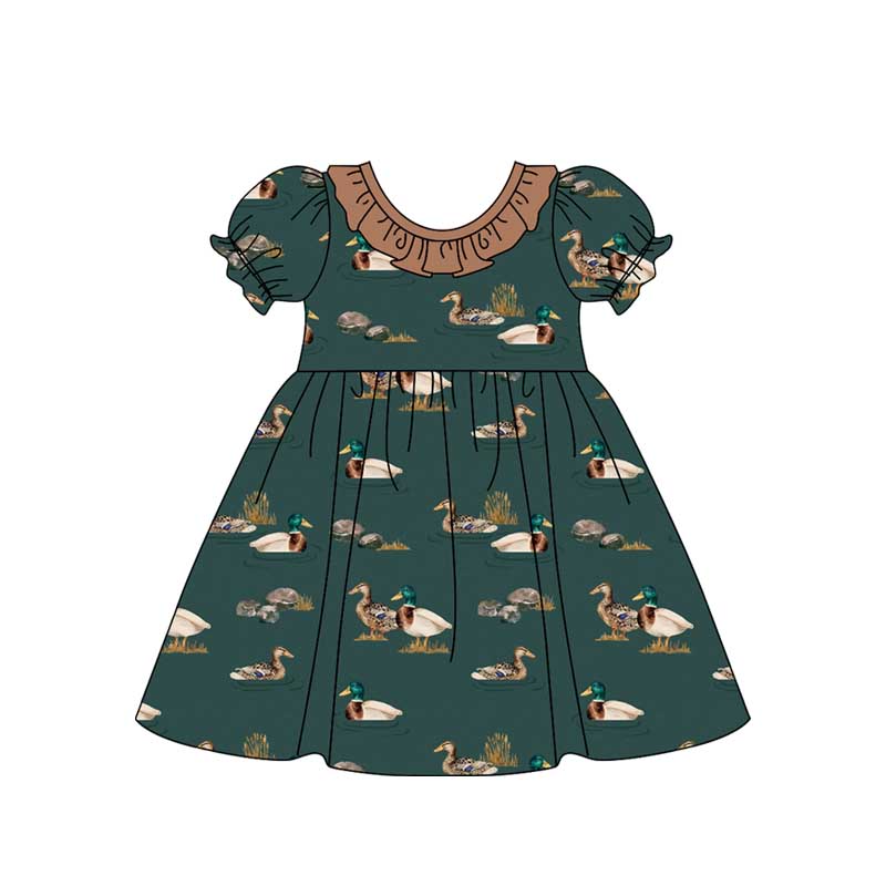 Pre-order Baby Girl Short Sleeves Ducks Knee Length Dress