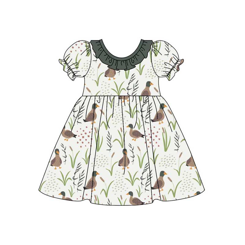 Pre-order Baby Girl Short Sleeves Ducks Knee Length Dress