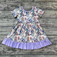 Baby Girl Short Sleeves Purple Dog Easter Rabbit Knee Length Dress