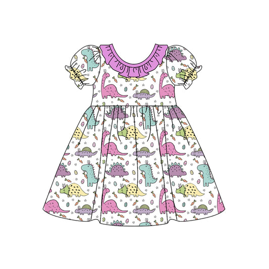 Preorder Baby Girl Purple One Shoulder Dinosaurs Knee Length Dress