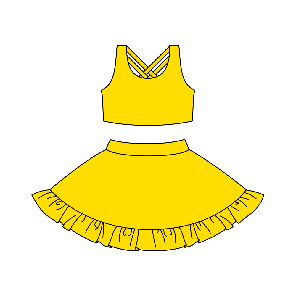 Preorder Baby Girl Yellow Athletic Active Wear Top Shorts Skirt Clothes Set