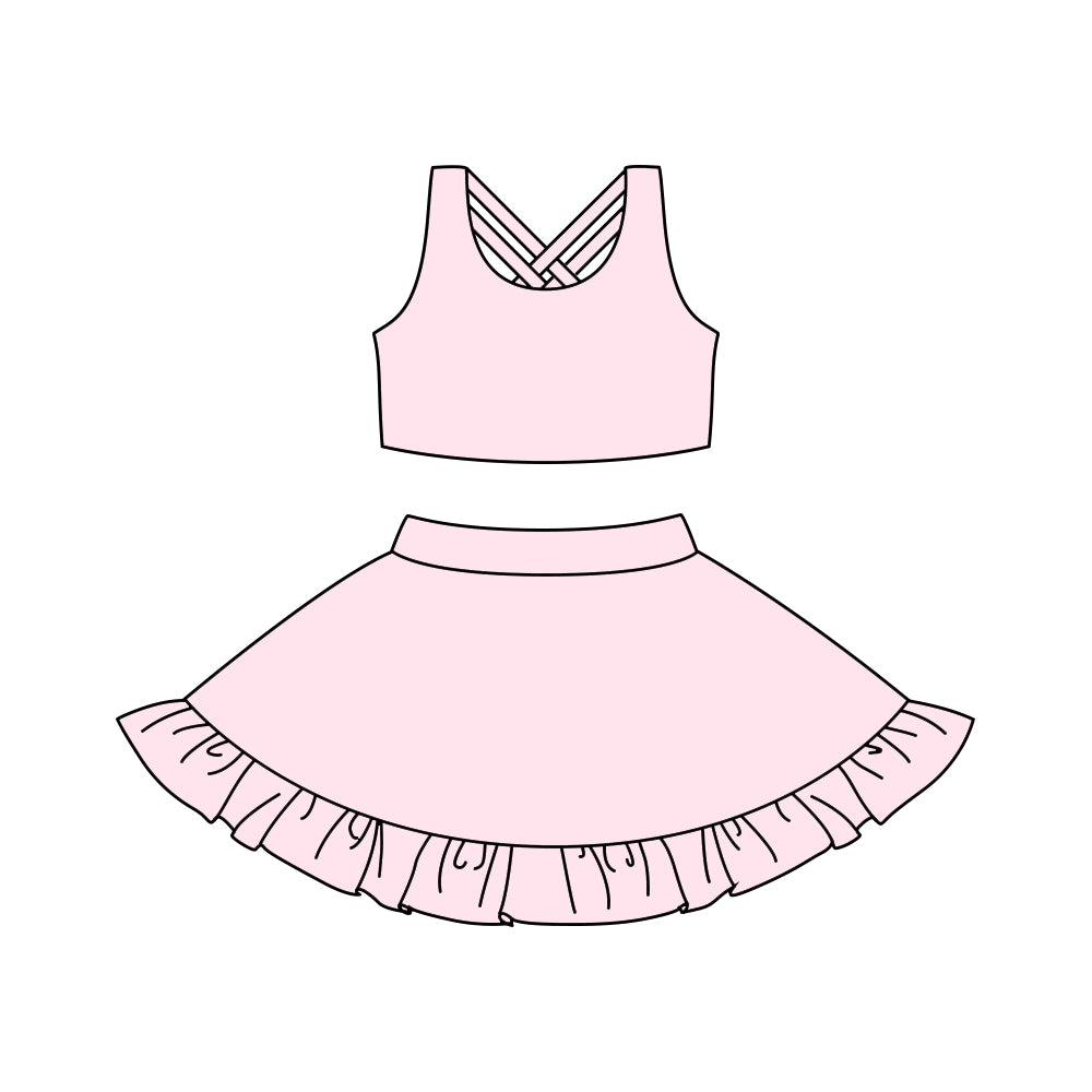 Preorder Baby Girl Pink Athletic Active Wear Top Shorts Skirt Clothes Set