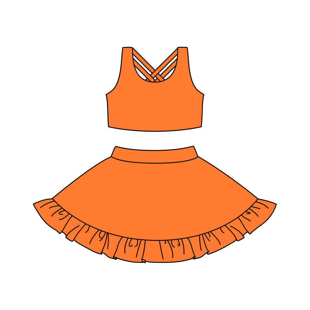 Preorder Baby Girl Orange Athletic Active Wear Top Shorts Skirt Clothes Set