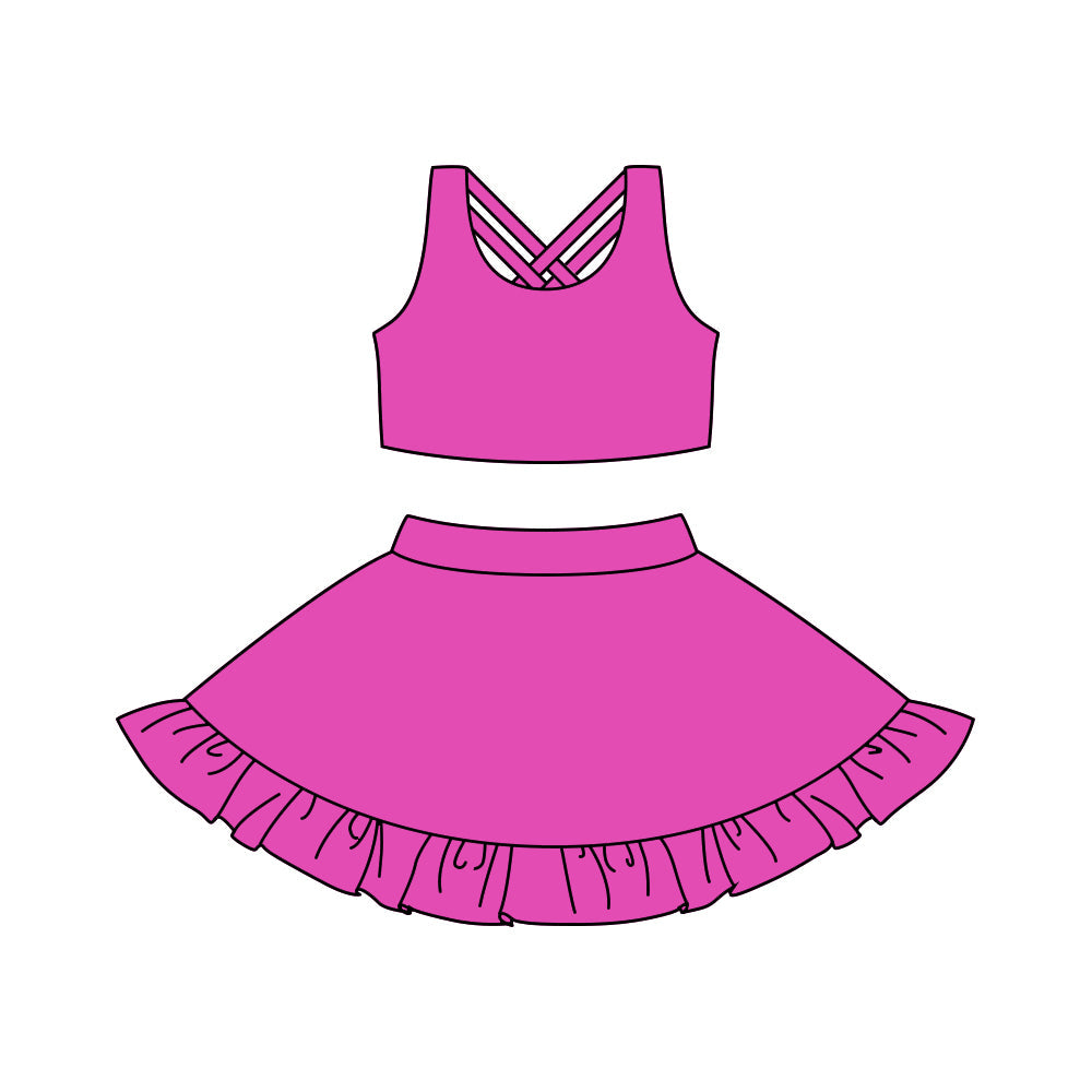 Preorder Baby Girl Hotpink Athletic Active Wear Top Shorts Skirt Clothes Set