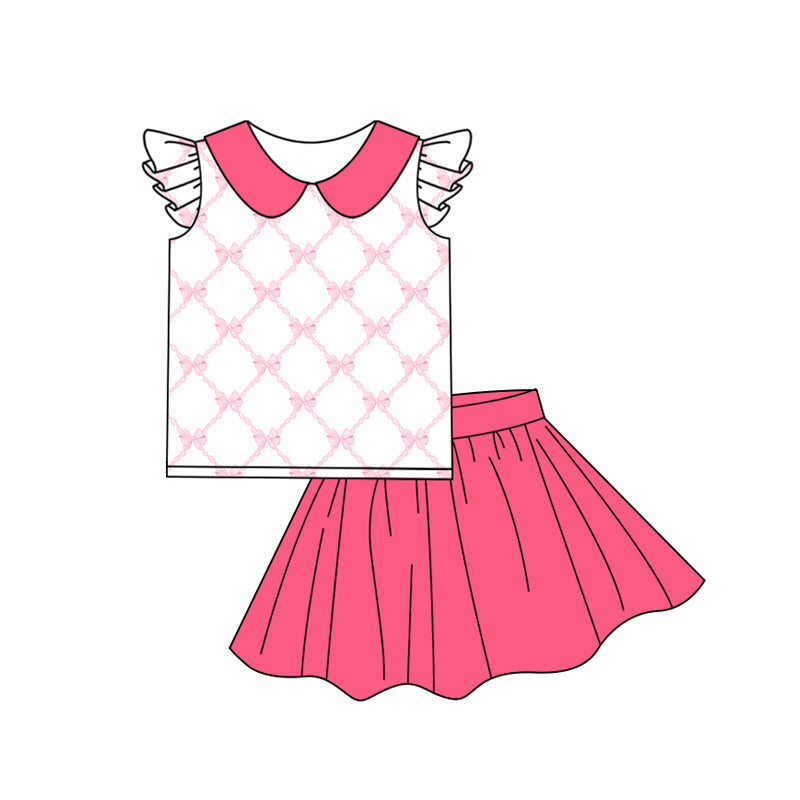 Preorder Baby Girl Pink Bows Collar Shirt Skirt Clothes Set