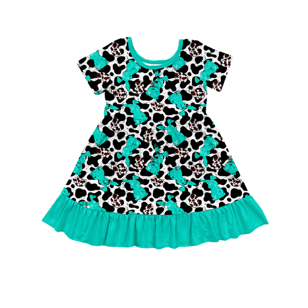 Preorder Baby Girl Easter Rabbit Cow Print Knee Length Dress