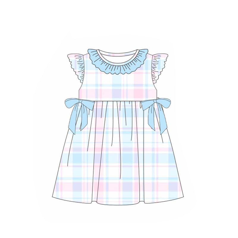 Preorder Baby Girl Bows Colorful Plaid Knee Length Easter Dress